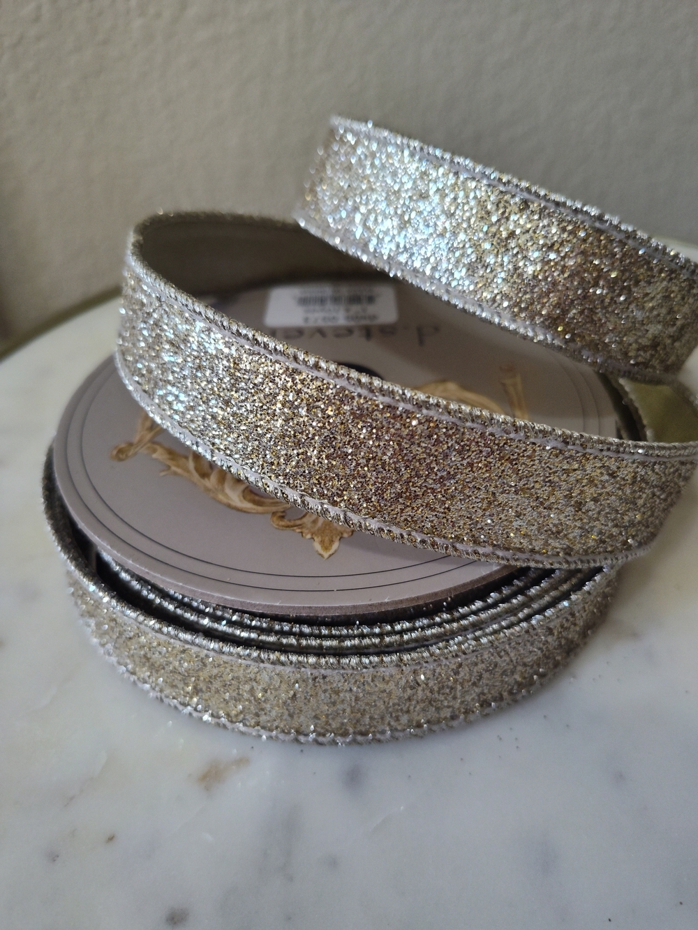 D. STEVENS Wired Gold Silver Glitter Ribbon 1" x 10 Yards Luxury Designer Ribbon